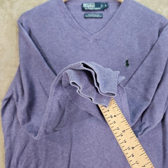 Polo by Ralph Lauren Sweater 100% Pima Cotton V Neck Purple Long Sleeve Size L - Picture 10 of 11